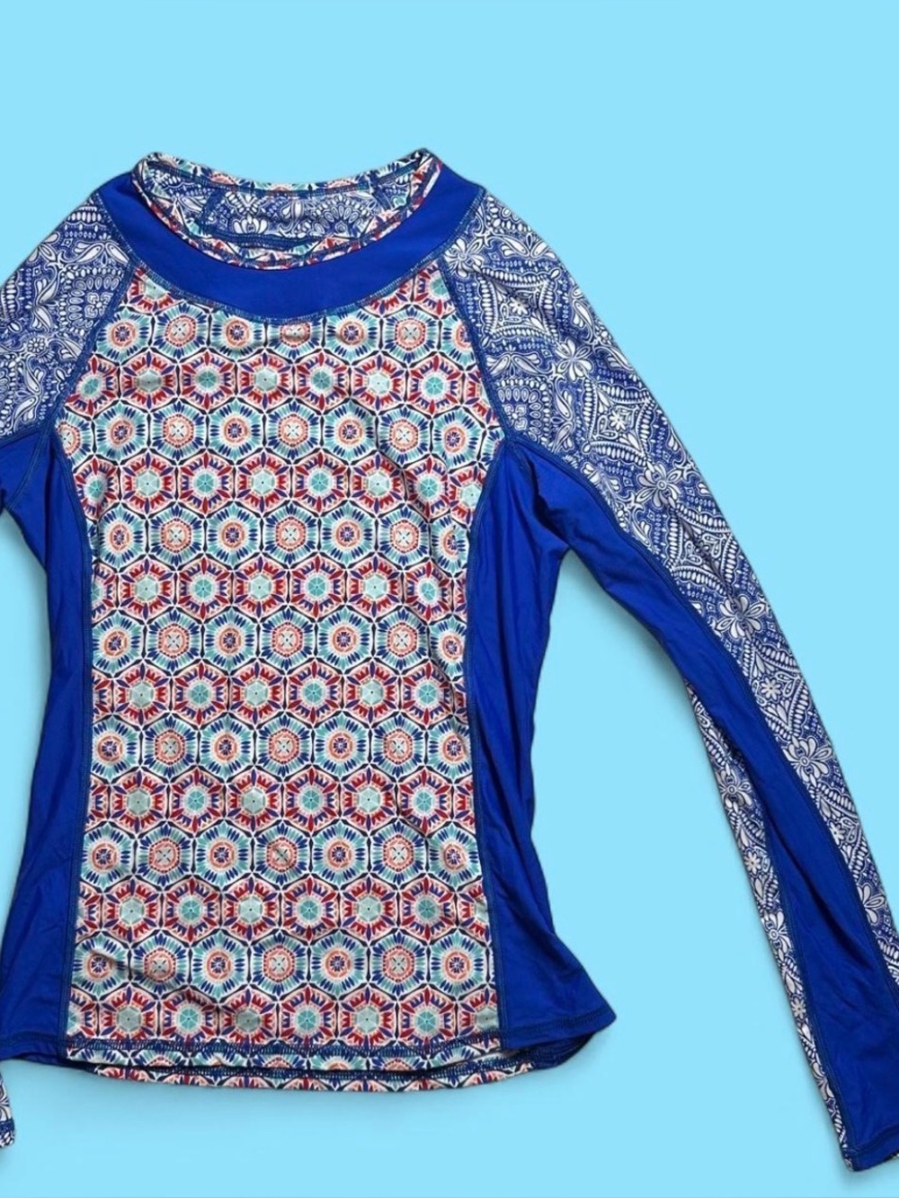 Helen Jon UPF 50+ Marabella Geo Print Swim Shirt Rash Guard Women's Size Small